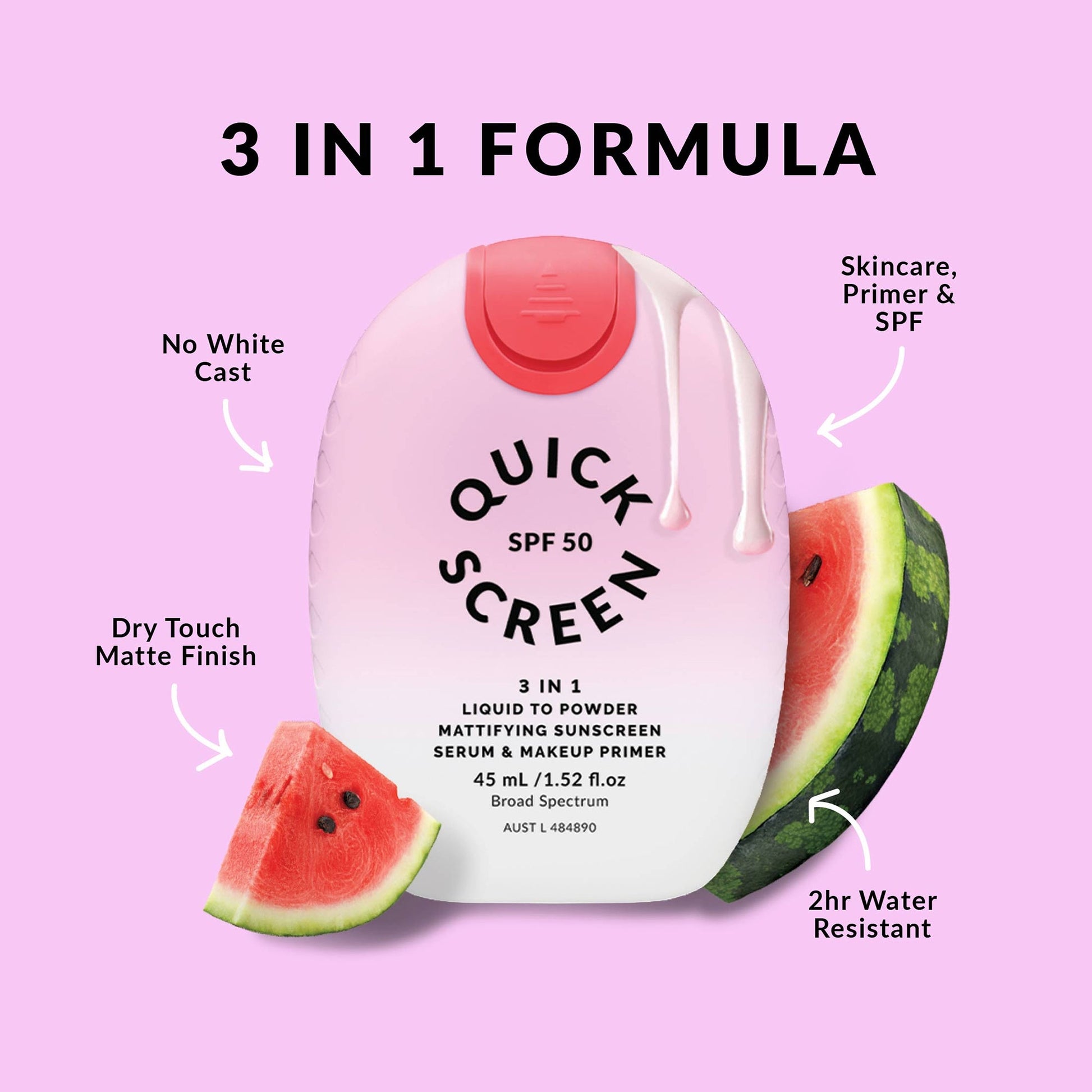 Quick Flick Quick Screen SPF50 Liquid to Powder Mattifying Serum & Primer - Watermelon - Image 4