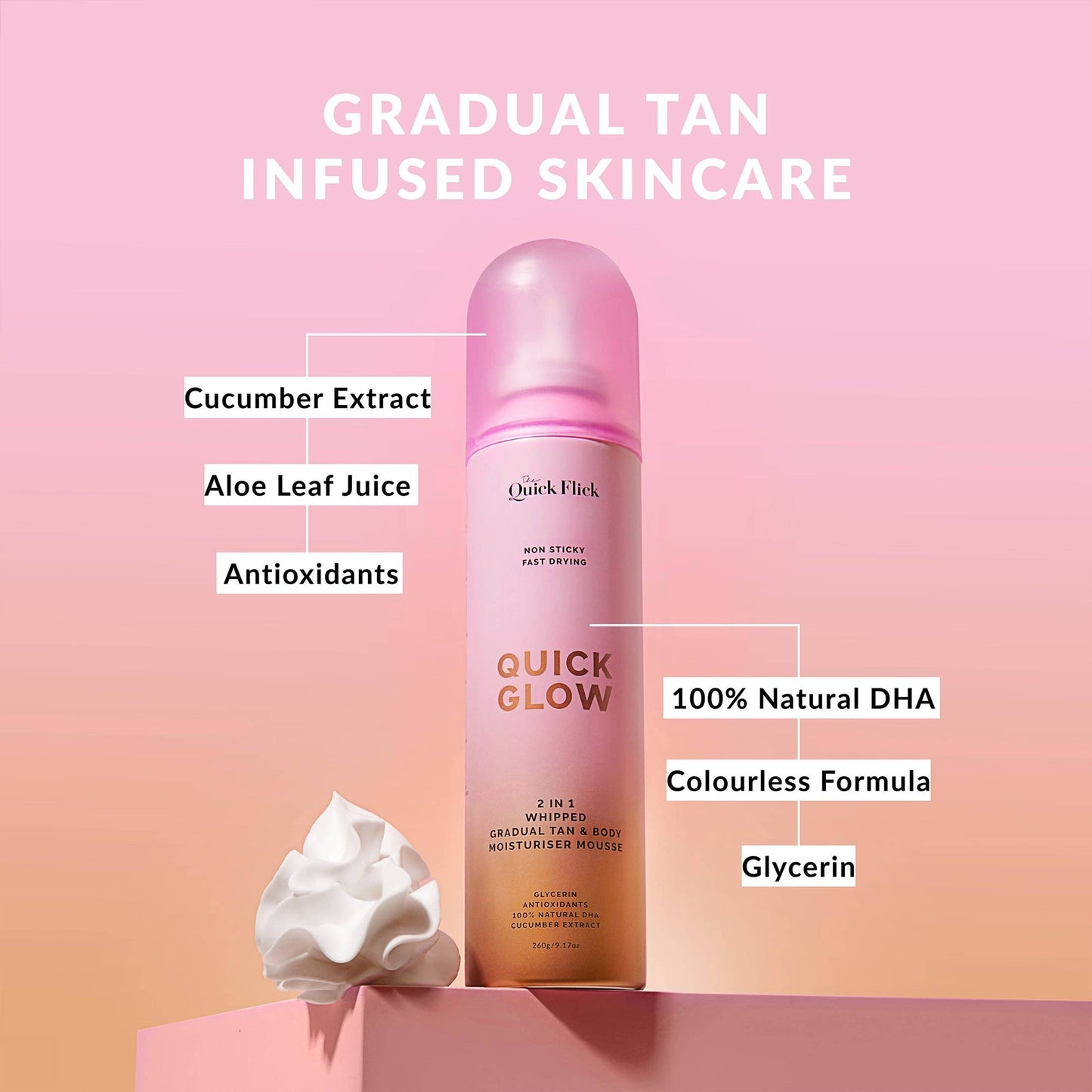 Quick Flick Quick Glow Whipped Gradual Tan Body Moisturizer Mousse - Image 4
