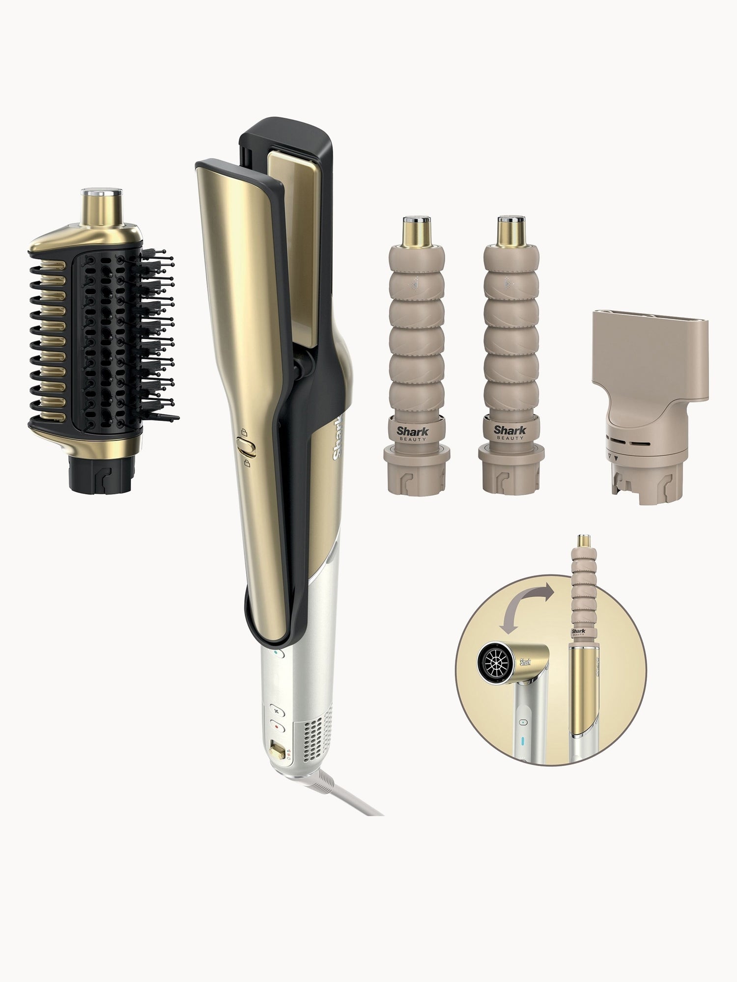 SHARK Glam 4-in-1 Hot Tool Air Styling + Drying System Gold- For Straight, Wavy and Bouncy Styles
