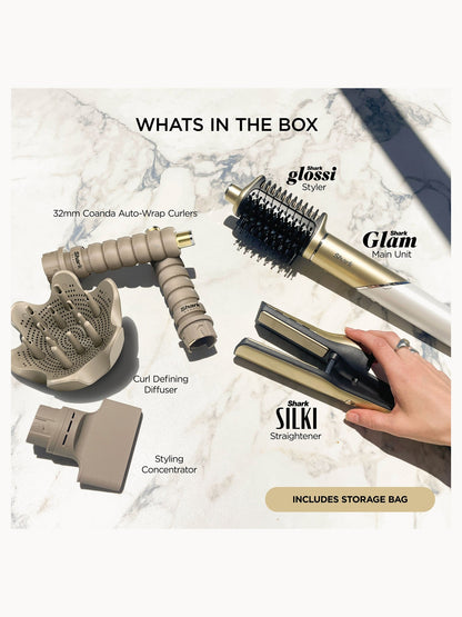 SHARK Glam 5-in-1 Hot Tool Air Styling + Drying System Gold - For Straight, Sleek, Wavy and Bouncy Styles - Product Details