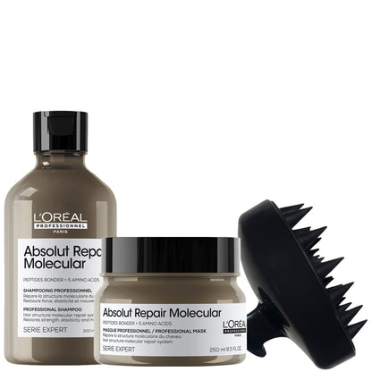 L'Oréal Professionnel L’Oreal Professionnel Absolut Repair Molecular Shampoo & Hair Mask with Scalp Brush