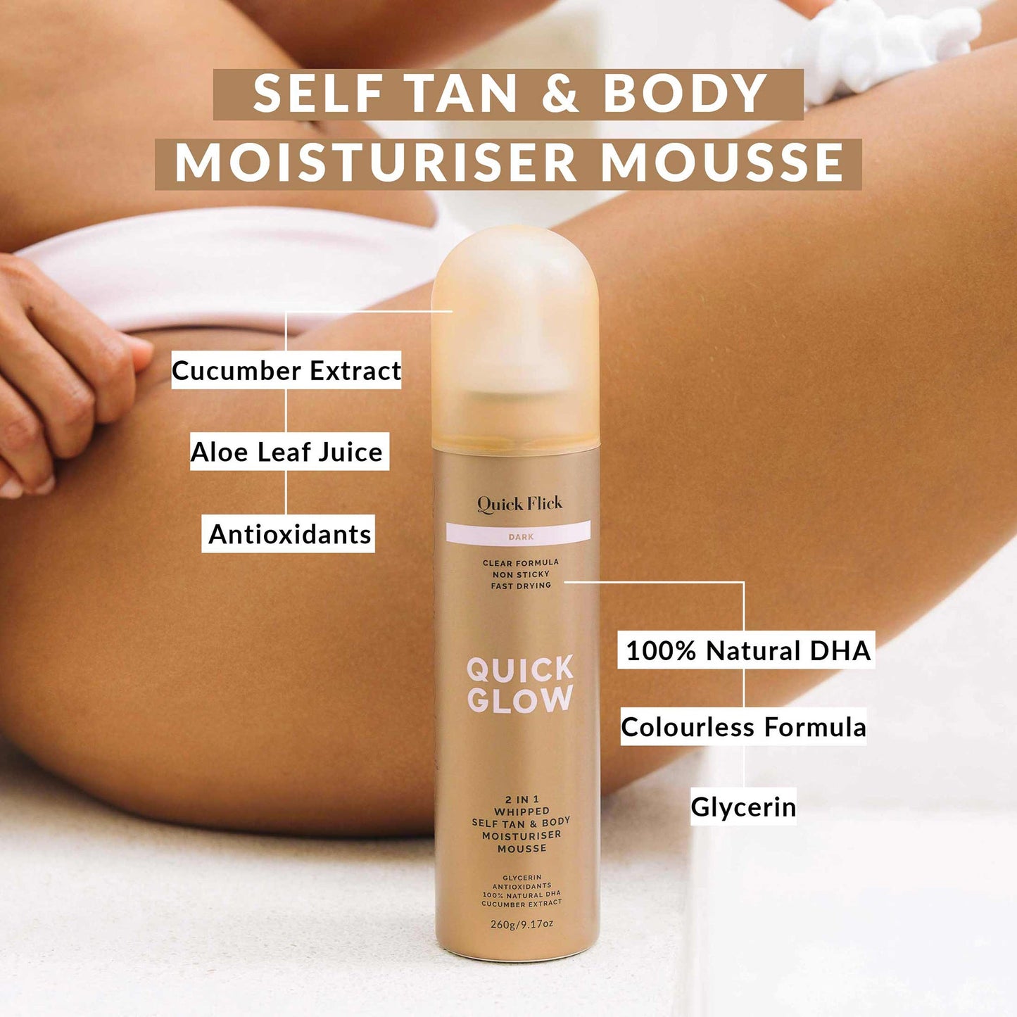 Quick Flick Quick Glow Dark Whipped Tan Body Moisturiser Mousse - Image 7