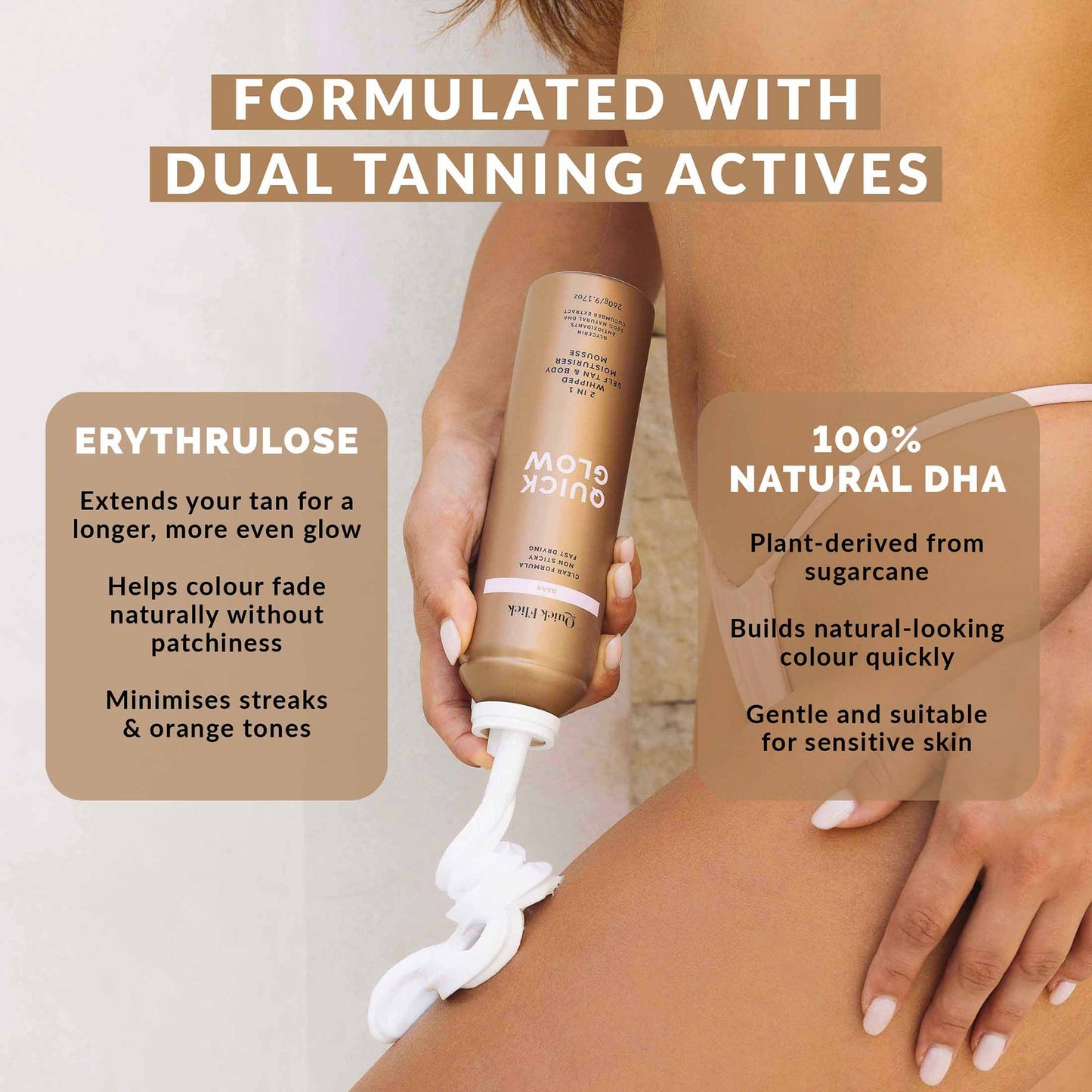 Quick Flick Quick Glow Dark Whipped Tan Body Moisturiser Mousse - Product Details